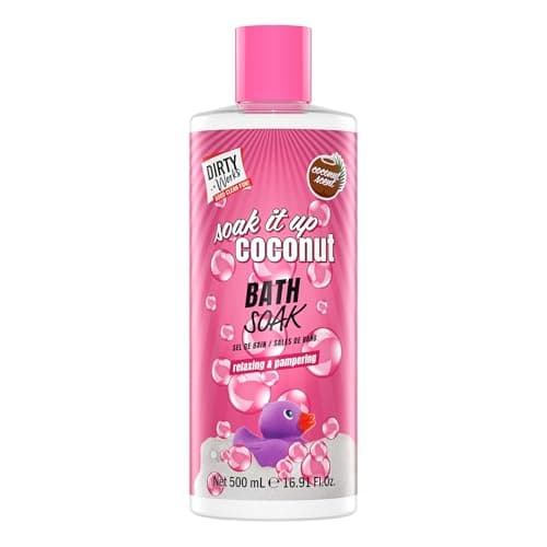 Image of Dirty Works Soak It Up Coconut Bath Soak, 500ml, Hydrating Bubble Bath with Tropical Fruit & Hibiscus Extracts, Vegan Bath Milk for Relaxation & Soft Skin