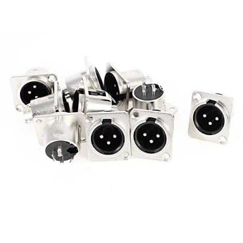 Image of sourcing map 3-Pin XLR Male Chassis Metal Panel Mount Socket, 3 Terminals PCB Panel Jack Audio Studio Speaker Microphone Connector, 10 Pcs Silver Tone