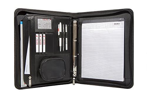 Image of Genie A4 Writing Case with Detachable Ring Binder (Frankfurt, Complete Zipper Pouch Leather Look Writing Pad and Textured Nylon) Black
