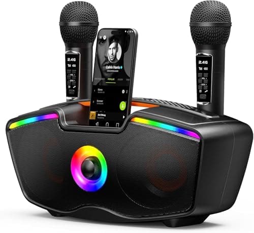 Image of SORDA Bluetooth Karaoke Machine for Adults & Kids, 80W Portable Speaker with 2 Wireless Microphones, Echo Adjustment, Support USB/AUX/TF Card, for Outdoor/Indoor Gathering Gifts