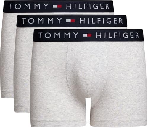 Image of Tommy Hilfiger Men’s 3 Pack Cotton Trunks with Stretch, Grey (Grey Htr/Grey Htr/Grey Htr), XL