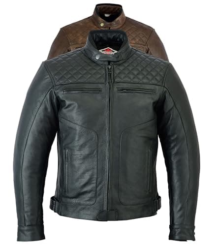 Image of Texpeed Mens Leather Motorcycle Jacket - Touring Motorbike Jacket With Genuine Biker CE Armour (EN 1621-1) Protection Quilted Diamond Stitched Design - Black - L