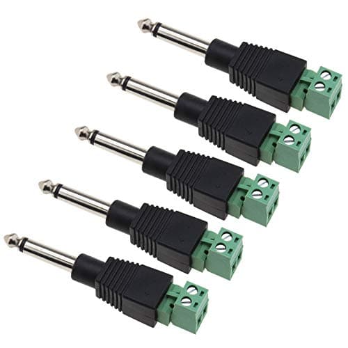 Image of OTOTEC 5x 6.35mm Mono Plug to AV 2 Pin Screw Terminal Block L-shaped Adapters Solderless Audio Converters for Microphone Speaker