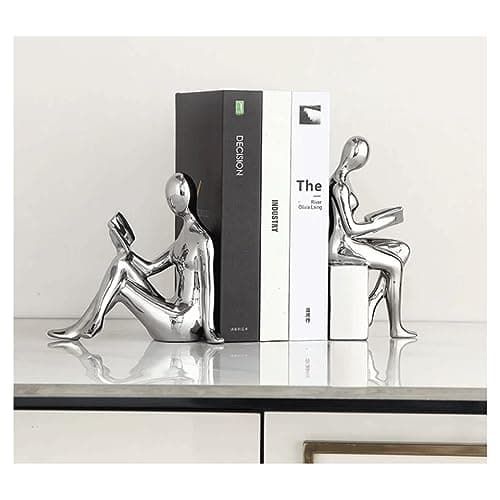 Image of Yofab Porcelain Bookends, Office Desk Decorations, Home Decor Bookends for Heavy Books, Gold Silver