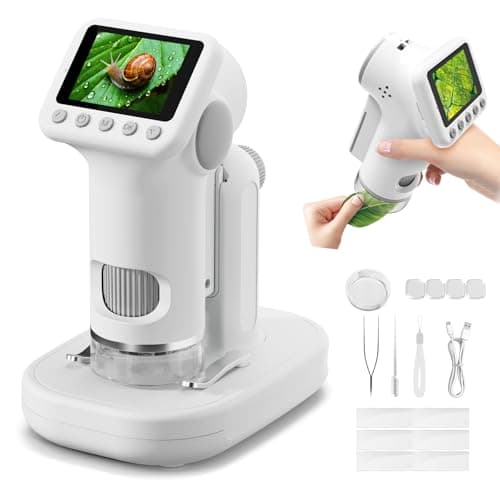 Image of HEWEIMEI 1600X Microscope for Kids, 4K 2.0" Screen Kids Microscopes with Slides Kit Microscope for Toddlers Christmas Birthday Gifts Toys for 3-14 Year Old Children Students (White)