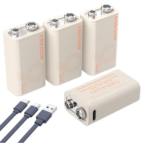 Image of ENEGON 9V Rechargeable Battery,9000mWh High Capacity Lithium Batteries, with USB-C Fast Charging Cable, Ideal for Smoke Detectors, Microphone, Alarms, Toys, Torches, Medical Devices etc,4-Pack