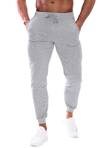 Image of HOOD CREW Men’s Joggers Slim Fit Sweatpants Casual Running Sports Trousers with Pockets Light Grey