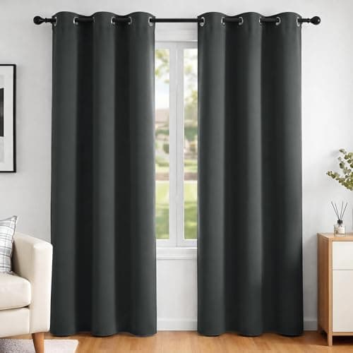 Image of Deconovo Energy Saving Eyelet Curtains for Bedroom, Noise Reducing Thermal Blackout Curtains for Living Room, Super Soft Window Treatment, W38 x L84, Dark Grey, 2 Panels