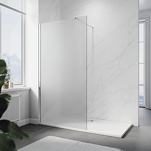 Image of ELEGANT 900x1900mm Bathroom Walkin Shower Door Wet Room Enclosure Cubicles 8mm Full Frosted Easy Clean Safety Glass Bath Shower Screens Panel with Chrome Support Bars