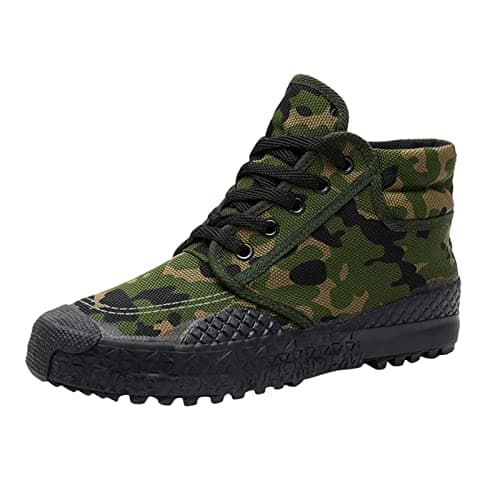 Image of Men's Camo Canvas Lace-Up Trainers - High Top Sneakers | Durable Rubber Sole | Comfortable Gym Tennis Fitness Shoes | Casual Outdoor Sport Footwear | Lightweight Anti-Skid