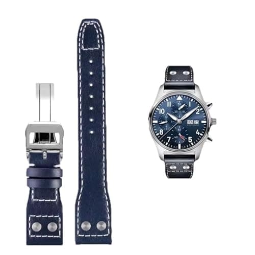 Image of Genuine Leather Watch Strap for IWC Big Pilot/Portuguese, 20mm-22mm with Buckle, Black and Brown (Blue, 20mm, Black Clasp)
