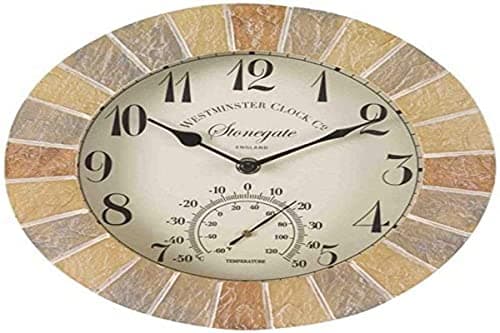 Image of Smart Garden Outside-In Stonegate Sandstone 10in Wall Clock and Thermometer (5065030)