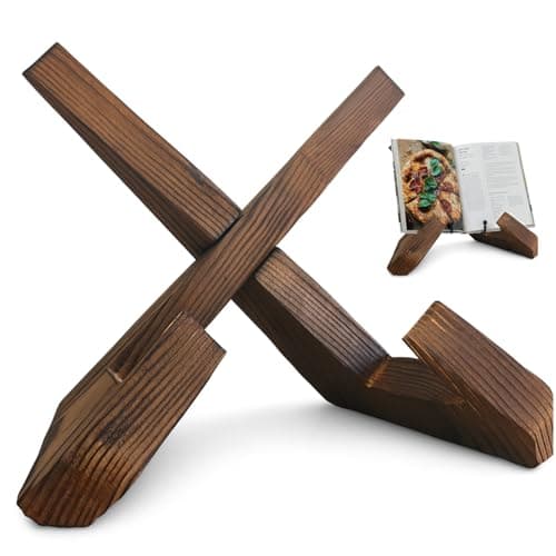 Image of Wooden Cookbook Stand for Kitchen – Recipe Book Stand & Display Holder for Cook Book, Greeting Card, Sheet Music – Multipurpose Plate Stand for Display & Gift for Home Cooks