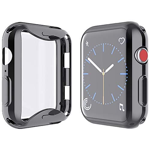 Image of YoLin [2-Pack] All-around TPU Screen Protector Compatible with Apple Watch Series 3 38mm, Soft Protective Case For iwatch 38mm (1 Black + 1 Transparent)
