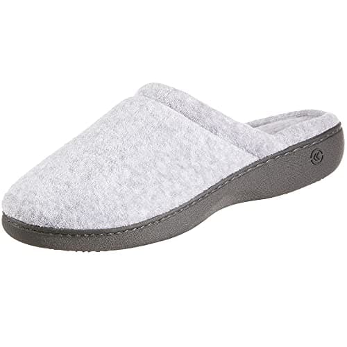 Image of Isotoner Women's Terry Slip on Clog Slipper with Memory Foam for Indoor/Outdoor Comfort, Heather Grey Rounded, 4.5/5 UK