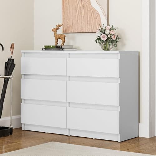 Image of YITAHOME Chest of Drawers Wood, Chest of Drawers Bedroom, 6 Drawer with Runners, Bedroom Furniture, Bedroom Storage Unit, Modern Bedroom Bedside Storage Cabinet, 100 * 30 * 70cm (White)