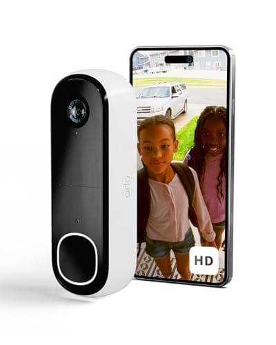 Image of Arlo HD Doorbell Camera Wireless, Outdoor WiFi Video Doorbell, Motion Sensor CCTV Camera Systems, 6 Month Battery Operated Security Camera, Night Vision, Arlo Secure Trial Included, White, UK
