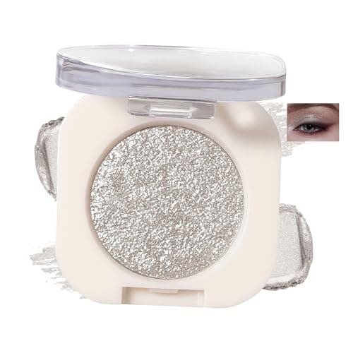 Image of Silver Glitter Eyeshadow, Single Pressed Powder, Shiny Shimmer Finish, Highly Pigmented & Blendable, Waterproof & Long-Lasting, Travel-Friendly for Women