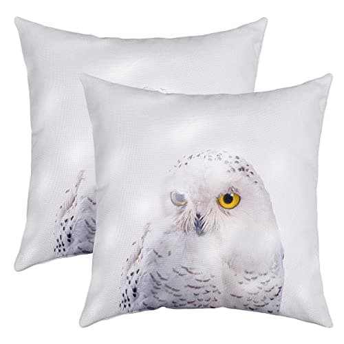 Image of Loussiesd Set of 2 Owl Throw Pillow Covers 3D Animal Printed Cushion Case for Home Living Room Decor Reversible Bird Decor Owls Design White Decorative Throw Cushion Case 18x18 Inch
