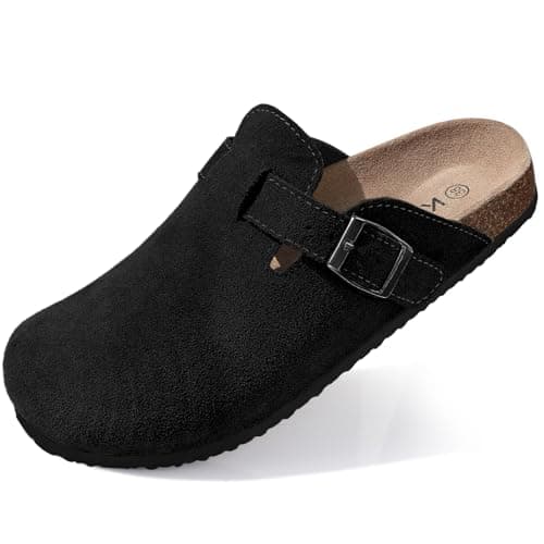 Image of KIDMI Genuine Suede Clogs for Women Cork Footbed Sandals Leather Mules Potato Shoes with Arch Support Black 40 (Size 6.5)