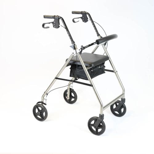 Image of NRS Healthcare A-Series Tall Lightweight Folding 4 Wheel Rollator with Seat and Bag - Silver