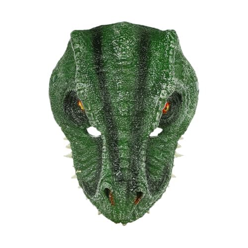 Image of SIQITECHUK Dinosaur Mask Animal Dinosaur Headband Realistic Dinosaur Face Mask Full Face for Halloween Cosplay Fancy Dress Easter Carnival Costume Prop (Green)