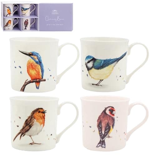 Image of The Leonardo Collection Clemency Bunn British Birds Mugs Set 4 for Hot & Cold Drinks | Durable Coffee Cups for Home & Office | Easy-to-Hold Coffee Mugs for Beverages & Daily Use