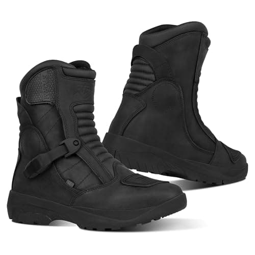 Image of RAXID Storm Motorcycle Adventure Boots Waterproof Motorbike Shoes Men and Women Genuine Leather CE Approved Boots (Black, UK Footwear Size System, Adult, Men, Numeric, Medium, 7)