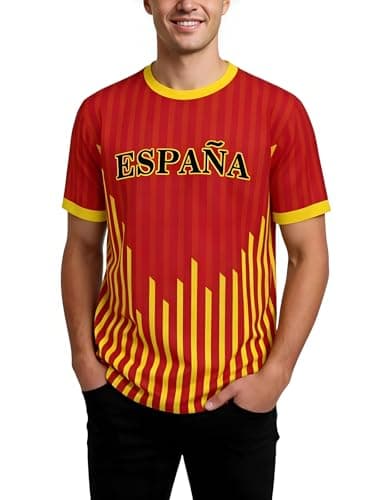 Image of Spain Football Jersey Adult Fan Soccer Jerseys España Teams Short Sleeve Football Outdoor Shirt Red M
