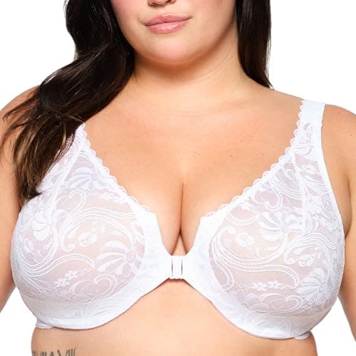 Image of Glamorise Wonderwire Front-Closure Stretch Lace Underwire Bra 9245 (Women's & Women's Plus) White