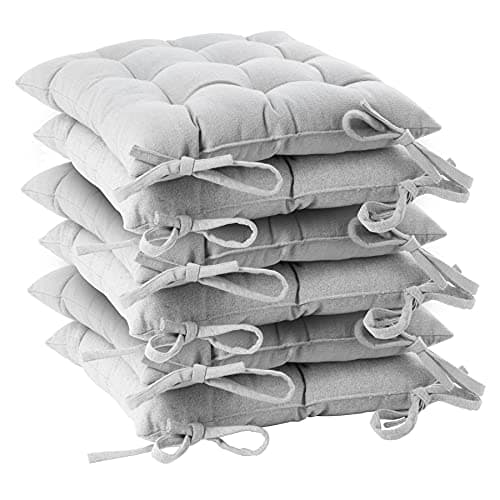 Image of Harbour Housewares Grey Seat Pads for Dining Chairs - 40 x 40cm - Pack of 6 - Square Garden Seat Cushions with Ties Soft Padded Pillow Indoor Kitchen Cushion Outdoor Patio Garden Chair Pads