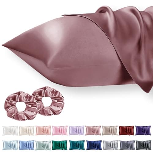 Image of Vielit 2 Pack Satin Pillowcase for Hair and Skin Cooling,Soft as Silk Pillowcase for Hair and Skin,Easier Care than Silk Pillow Case Dusty Rose 50x75cm Gifts for Women Envelope & 2 Scrunchies