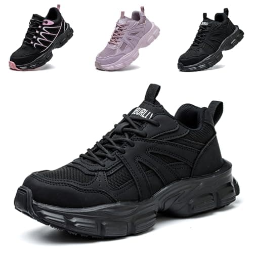 Image of Safety Trainers Womens Steel Toe Cap Trainers Work Safety Shoes Women Lightweight Breathable Industrial Sneakers Non-Slip Puncture Proof Black UK 5