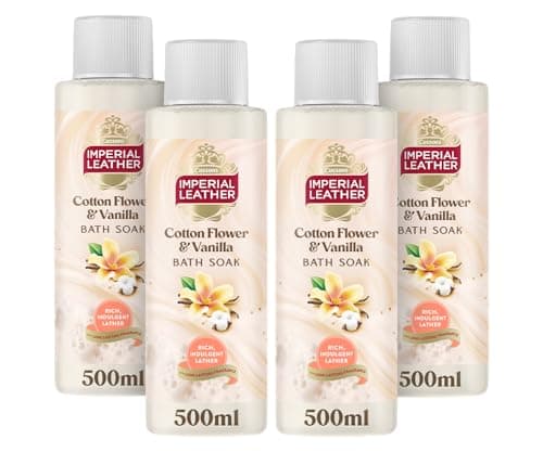 Image of Imperial Leather Comforting Cotton Flower & Vanilla Bath Soak, Rich Indulgent Lather & Long Lasting Luxury Fragrance, Vegan & Cruelty Free 4 x 500ml