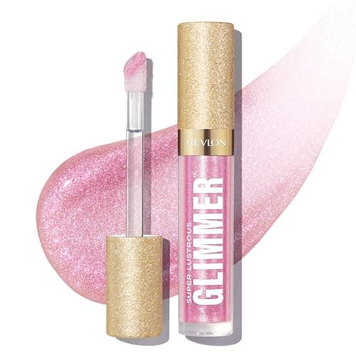 Image of Revlon Super Lustrous Glimmer Gloss – Hydrating & Plumping Lip Gloss with Plant-Based Glitter, 3D Shimmer, 39% Hydration Boost & Oversized Applicator, Pink Prisma