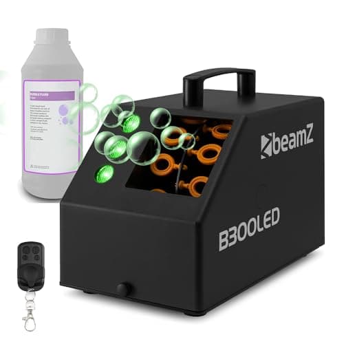 Image of Beamz B300LED Pro Bubble Machine with RGB LEDs, Wireless Remote Control & 1L Liquid, Compact DJ Equipment Ideal for Parties, Kids Events, Weddings and Celebrations