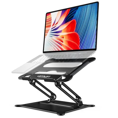 Image of urmust Laptop Stand, Adjustable Laptop Stand for Desk,Ergonomic Multi-Angle Laptop Holder with Heat-Vent, Compatible with MacBook Air Pro, Dell, HP, Lenovo Light Weight Aluminum Up to 15.6"(Black)