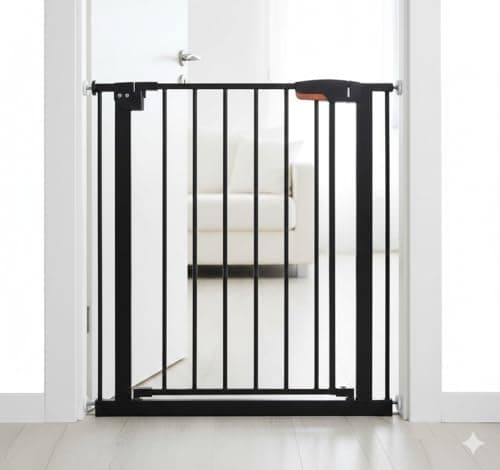 Image of Zanbeel Baby Safety Gate, Pet Dog Barrier, Auto Close Stair Gate, Pressure Fit,Self Closing Toddler Safety, Doorways 75-82cm (Black)