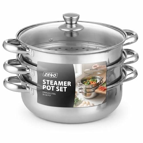 Image of ZENO 28CM Steamer Pot | Cooking Pots | Food Vegetable Steamer | Stainless Steel Pot | Great For Vegetables, Seafood, Meat Cooker | Cooking Kitchen Pan Set | Large Metal Cooking Pots