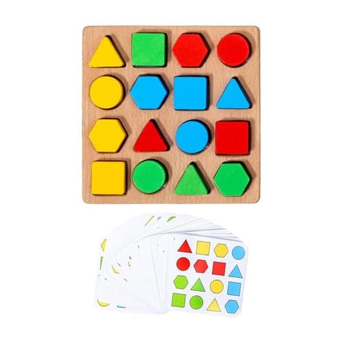 Image of Educational Wooden Pattern Blocks - Shape Matching Sortings Puzzle, Early Learnings Geometry Toy, Creative Brain Teaser | Stockings Stuffer For Kids School Travel Classroom Supplies
