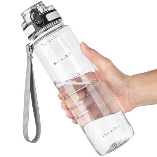 Image of OLDLEY 1L/32oz Sports Water Bottle, 1000ml Motivational Drinks Bottle with Time Markings Leak Proof Drink & Lock Cover & No Straw, BPA Free for Adults Women Men Gym School Cycling Running Hiking