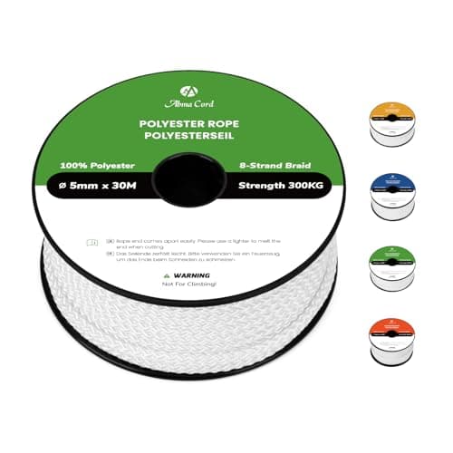 Image of Abma Cord Polyester Rope 5mm x 30m Diamond Braided Cord on Spool - White