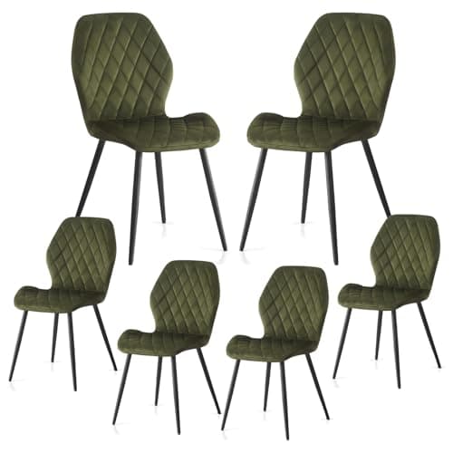 Image of Weegstok Velvet Dining Chairs Set of 6 Kitchen Chairs Dining Room Lounge Reception with Metal Legs for Living Room Bedroom,Sage green