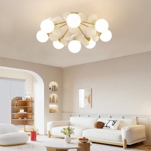 Image of RuiRfh 8 Light G9 Glass Globe Sputnik Chandelier Matte Gold Mid Century Modern Ceiling Light Fixture Adjustable Vintage Hanging Pendant Lighting for Dining Room Kitchen Bedroom Farmhouse (Color : Whi