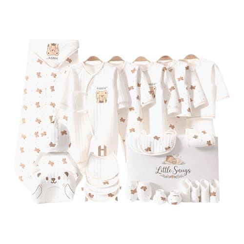 Image of Little snugs 26 Piece Newborn Baby Gift Set – Unisex Baby Layette Clothing Set with Rompers, Bibs, Hat, Mittens, Booties & Baby Blanket (White 3-6)