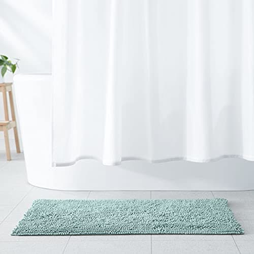 Image of Amazon Basics Non-Slip Chenille Microfibre Bathroom Bath Mat, 53 x 87 cm, Seafoam Green