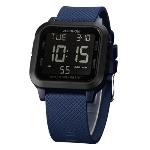 Image of zolohoni Square Mens Digital Watch Big Numbers Dial Large Face Waterproof LED Watches for Men Alarm Date Watch