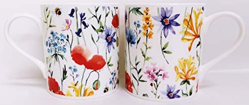 Image of Wildflowers Meadow Mugs Set 2 Balmoral Fine Bone China Multi Colour Floral Cups Hand Decorated UK