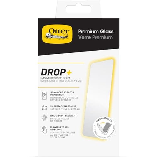 Image of OtterBox Premium Glass Screen Protector for iPhone 15 Pro, Tempered Glass, advanced Scratch Protection, Survives Drops up to 3ft, Antimicrobial Protection