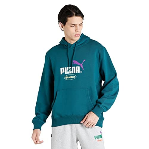 Image of PUMA x Butter Goods Long Sleeve Teal Pullover Mens Graphic Logo Hoodie 532438 40